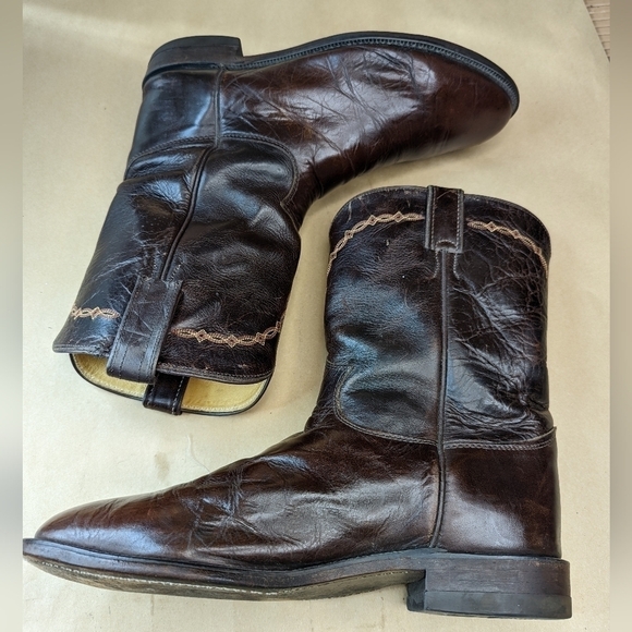 Justin Boots men's size 10.5EE brown leather J4165 great condition. Repair to le - Picture 5 of 10